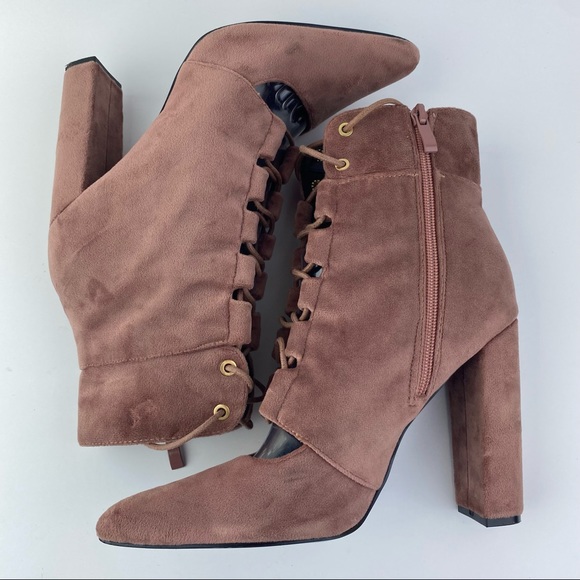 So me Women's Suede Lace Up Block Heels Ankle Boot - Picture 3 of 8